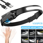 LED Sensor Head Lamp USB Rechargable Headlight Powerful Headlamp Waterproof Head Flashlight 6 Lighting Modes COB Work Light